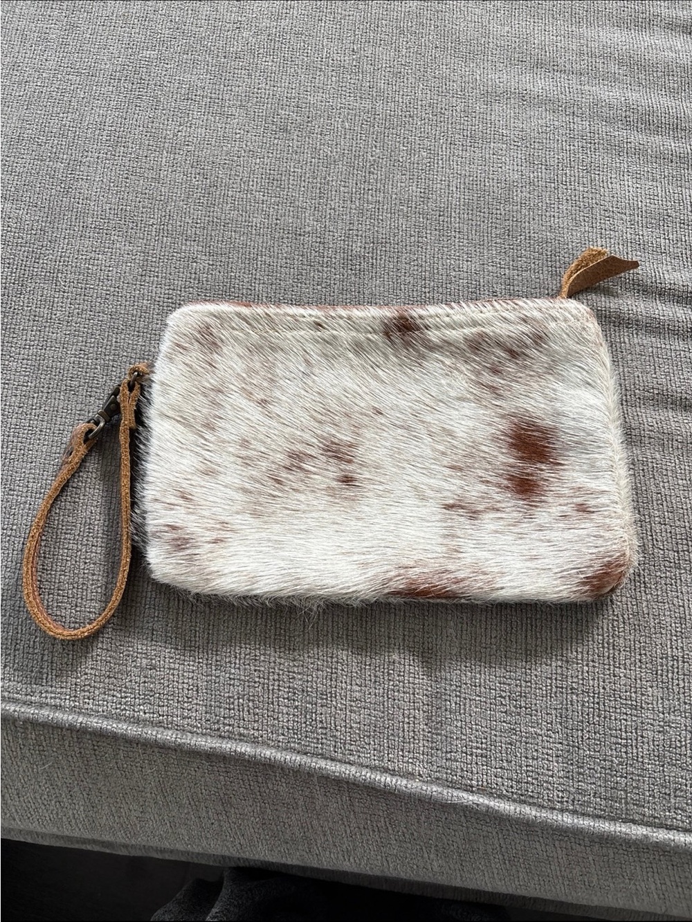 Myra Bag Brown and White Faux Fur Wristlet